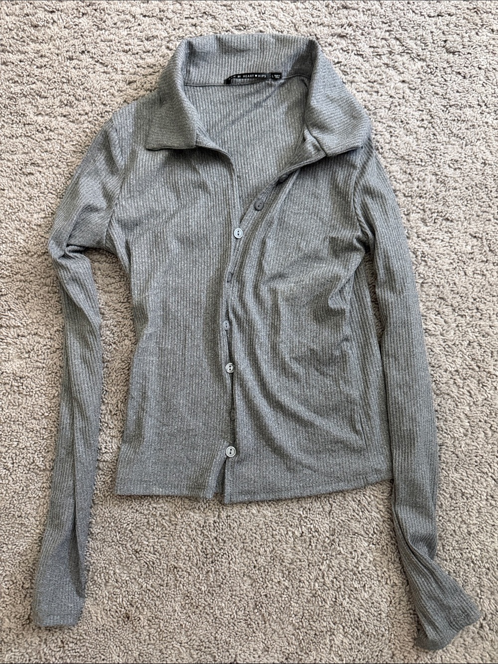Heart Hips Grey Ribbed Button-Up Cardigan